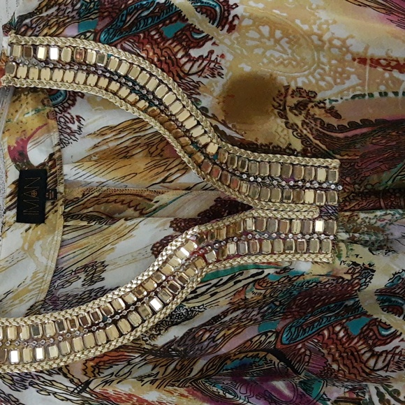 Iman Embellished Jeweled Boho Chic Balloon Sleeve Sheer Blouse Women’s Size 2X - Picture 8 of 15